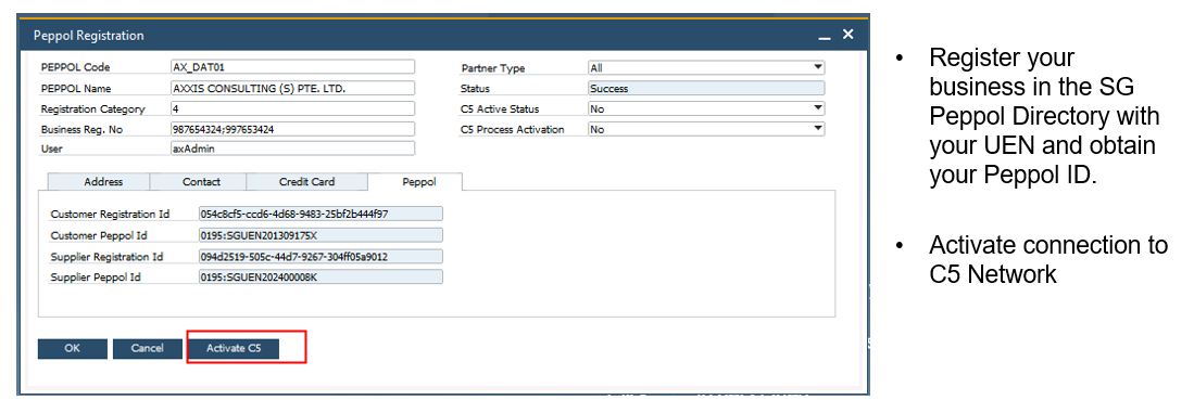Activation of C5 in Axxis InvoiceNow Addon